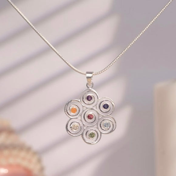 Syv Spiral vedhæng | 925 Sterling Sølv, 7 krystaller Syv Spiral vedhæng | 925 Sterling Sølv, 7 krystaller