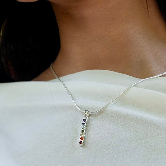 Chakra stav vedhæng | 925 Sterling Sølv, 7 krystaller Chakra stav vedhæng | 925 Sterling Sølv, 7 krystaller