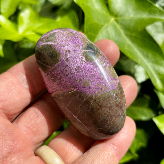 Billede af Stichtit i serpentin - palmstone | 7 cm