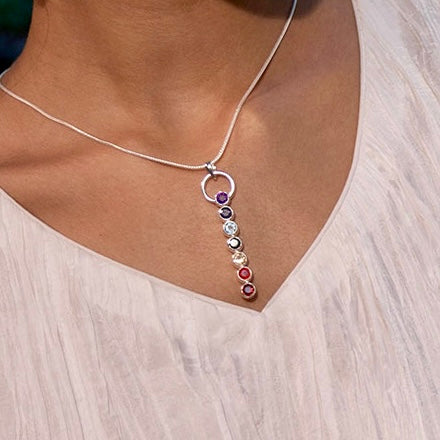 Chakra stav II vedhæng | 925 Sterling Sølv, 7 krystaller Chakra stav II vedhæng | 925 Sterling Sølv, 7 krystaller