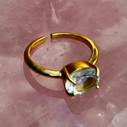 Blå Topas fingerring | forgyldt 925 Sterling Sølv, Topas