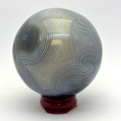 Kugle grå/blå agat 6,5 cm m. Grotte