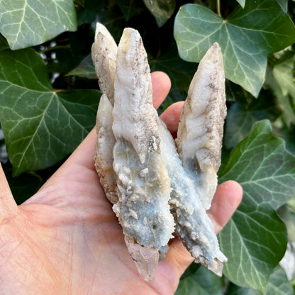 Pseudomorph Kvarts og Calcit | Wand Scepter | dobbelt termineret 4 spidser | 16 cm