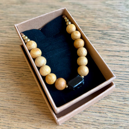 Sort Turmalin, Palo Santo og messing armbånd | unisex