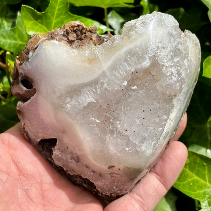 Agat og bjergkrystal geode, poleret 11 cm