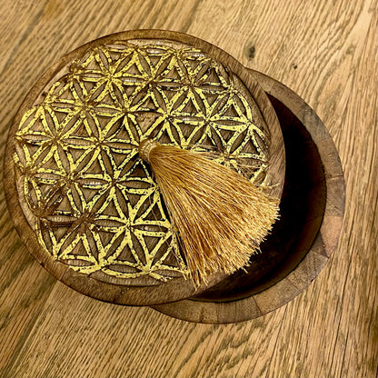 Flower of Life - træ skrin i mangotræ