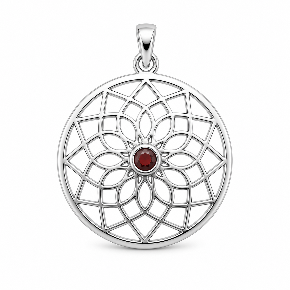 Lotus vedhæng | 925 Sterling Sølv, med granat Lotus vedhæng | 925 Sterling Sølv, med granat