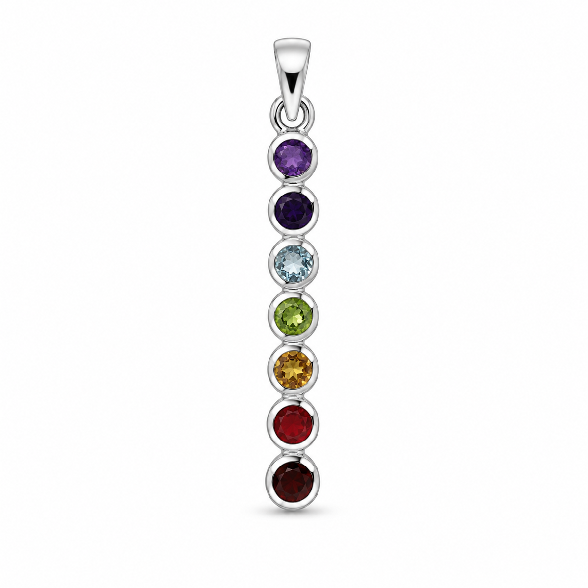 Chakra stav vedhæng | 925 Sterling Sølv, 7 krystaller Chakra stav vedhæng | 925 Sterling Sølv, 7 krystaller