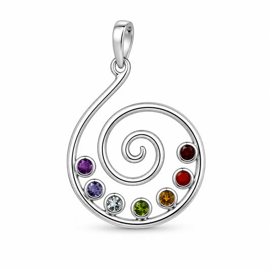 Billede af Kundalini spiral vedhæng | 925 Sterling Sølv, 7 krystaller