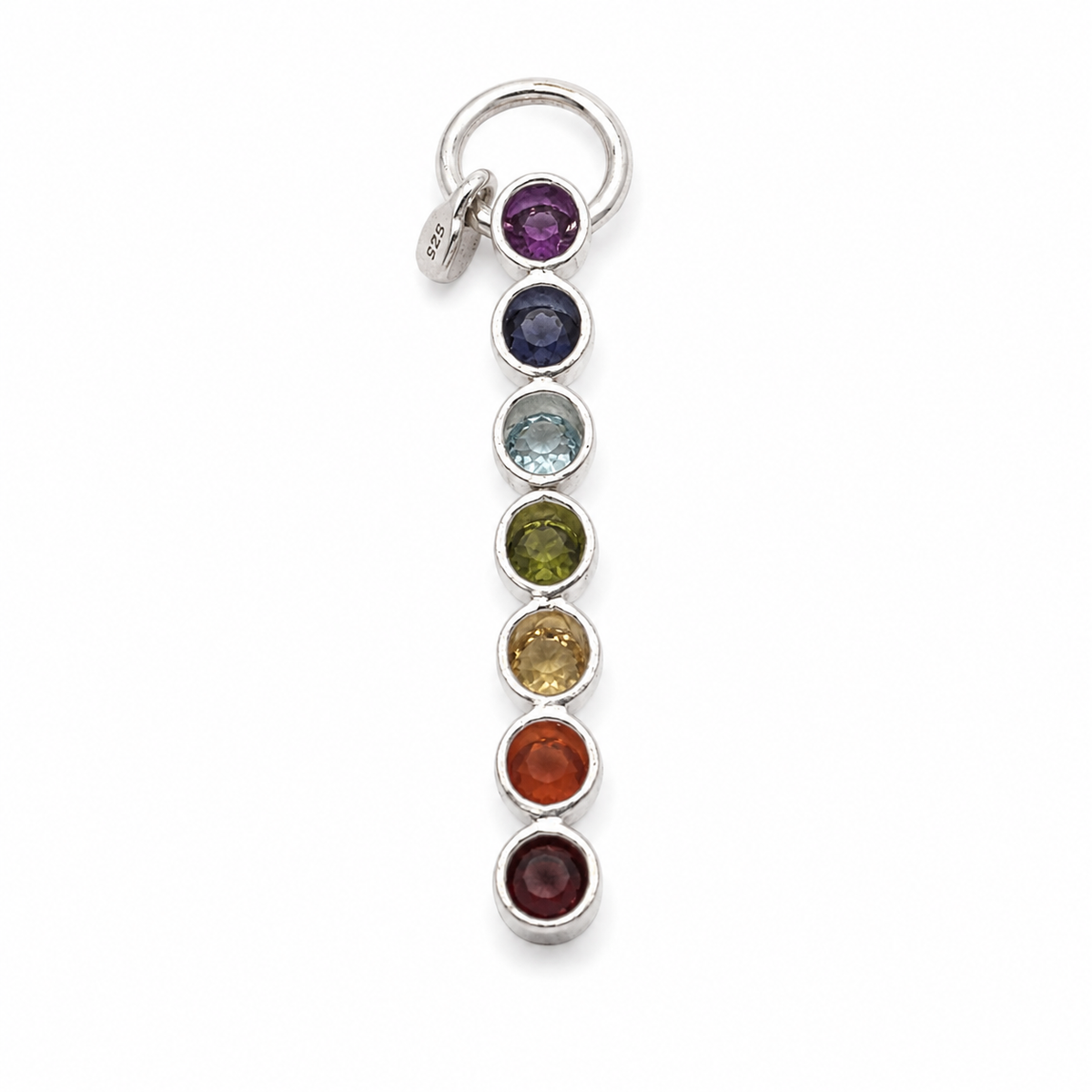 Chakra stav II vedhæng | 925 Sterling Sølv, 7 krystaller Chakra stav II vedhæng | 925 Sterling Sølv, 7 krystaller