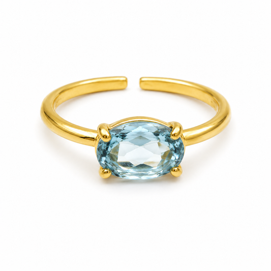 Billede af Blå Topas fingerring | forgyldt 925 Sterling Sølv, Topas