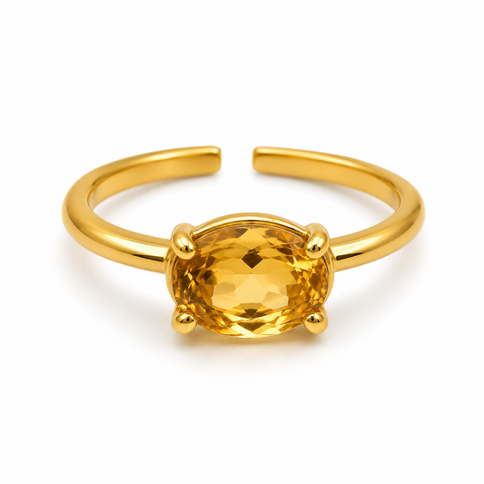 Billede af Citrin fingerring | forgyldt 925 Sterling Sølv, Citrin