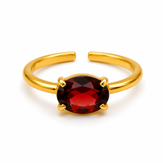 Billede af Granat fingerring | forgyldt 925 Sterling Sølv, facetslebet garnet