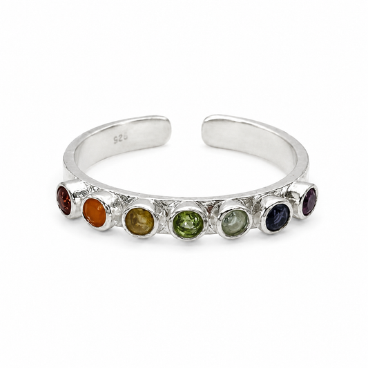 Billede af Seven Chakra fingerring | 925 Sterling Sølv og krystaller