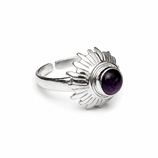 Billede af Krone Chakra fingerring | 925 Sterling Sølv og Ametyst
