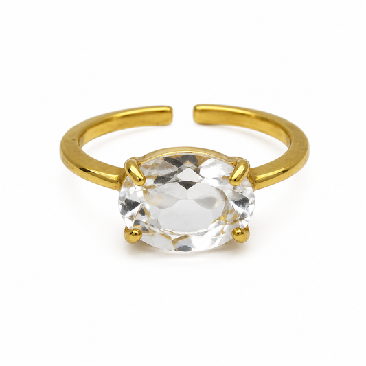 Billede af Bjergkrystal fingerring | Guldbelagt 925 Sterling Sølv, facetslebet bjergkrystal
