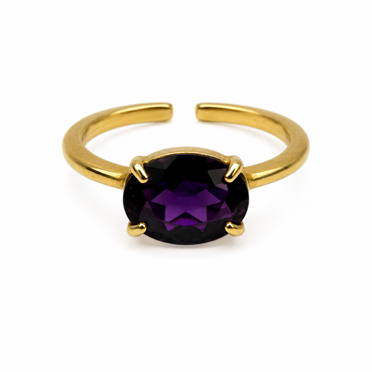 Billede af Ametyst fingerring | Guldbelagt 925 Sterling Sølv, facetslebet ametyst