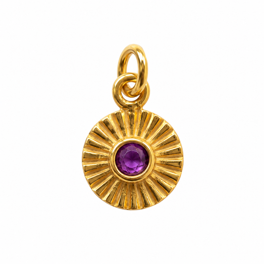 Billede af Ametyst sunburst charm – 18k forgyldt sølv vedhæng
