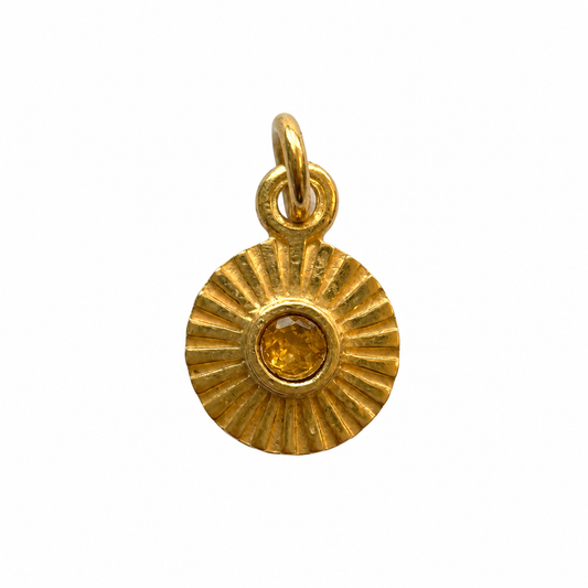 Billede af Citrin sunburst charm – 18k forgyldt sølv vedhæng
