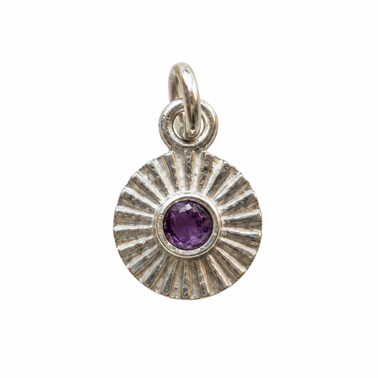 Billede af Ametyst sunburst charm – 925 Sølv vedhæng