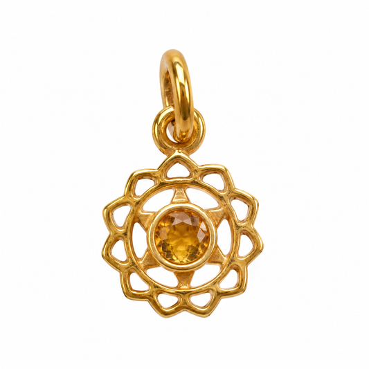 Billede af Citrin solar plexus chakra charm – 18k forgyldt sølv vedhæng