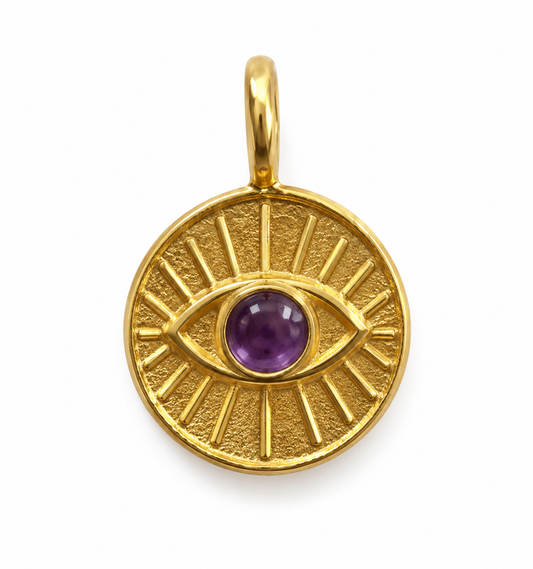 Billede af Ametyst evil eye charm – 18k forgyldt sølv vedhæng
