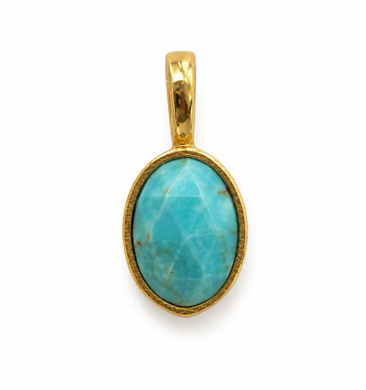 Billede af Tibetansk Turkis Rose cut charm – 18k forgyldt sølv vedhæng