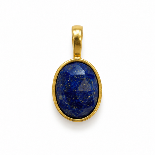 Billede af Lapis lazuli Rose cut charm – 18k forgyldt sølv vedhæng