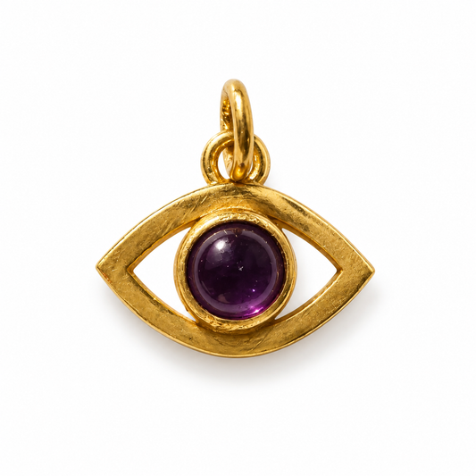 Billede af Ametyst evil eye charm – 18k forgyldt sølv vedhæng