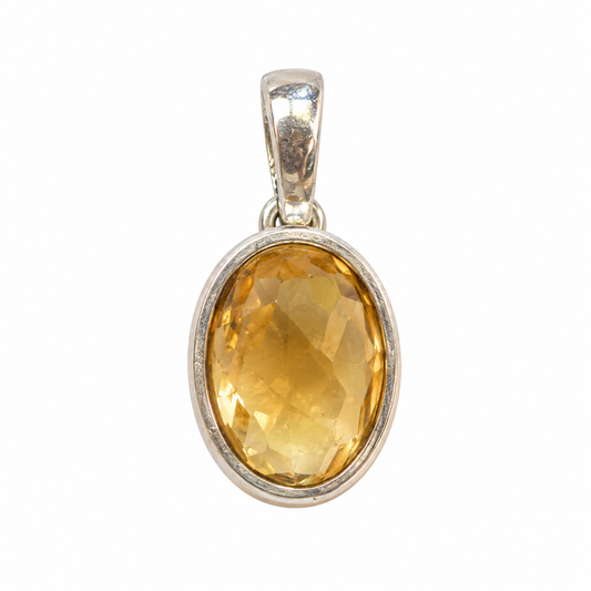 Billede af Citrin Rose cut charm – 925 sølv vedhæng