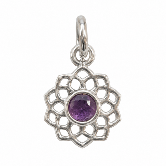 Billede af Ametyst Sun chakra charm – 925 sølv vedhæng