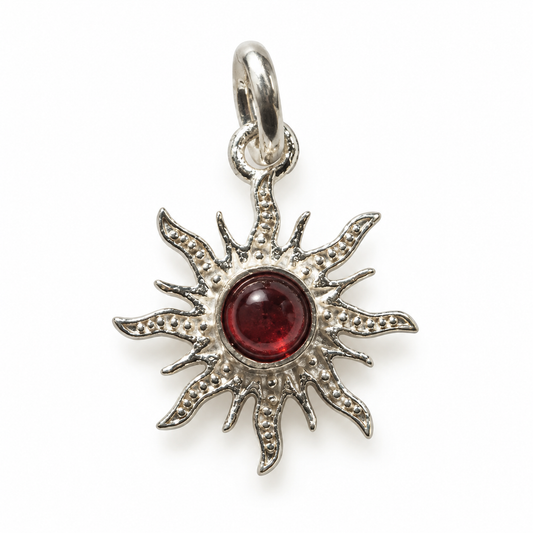Billede af Garnet sunray charm – 925 sølv vedhæng