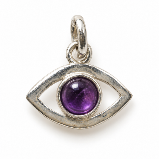 Billede af Ametyst evil eye charm – 925 sølv vedhæng