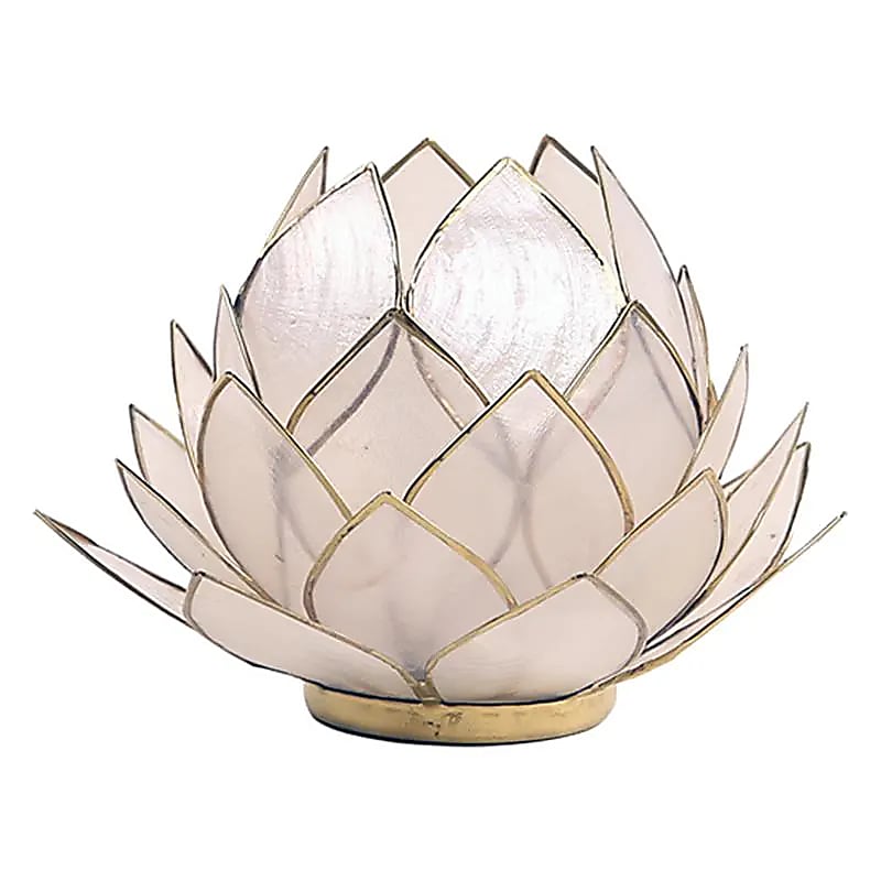 Hvid Lotus lysestage i Capiz skaller 15 cm Hvid Lotus lysestage i Capiz skaller 15 cm