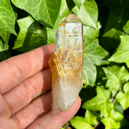 Bjergkrystal spids, ultra klar, og gylden 9,5 cm